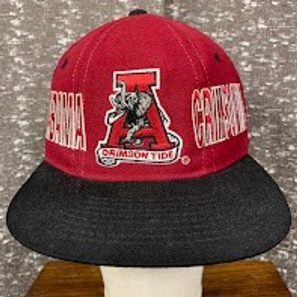 Vintage 90s Alabama Crimson Tide Starter Wool Snapback Hat Two Tone Black Brim